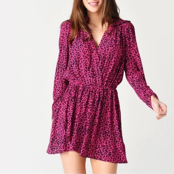 Zadig & Voltaire Reveal Leopard Print Mini Dress Framboise Pink Small Coquette - Picture 1 of 9